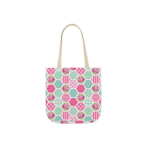Canvas Tote Bag - Pink Blue White Floral Polka Dot Stripe - Image 8