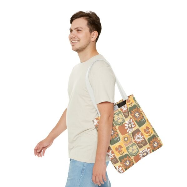 Floral Earth Tone Plaid Tote Bag, Boho Chic Shopping Bag - Image 19
