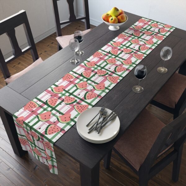 Plaid Watermelon Table Runner, Cotton Poly Blend - Farmhouse Kitchen Decor, Summer Dining Table Centerpiece, Housewarming Gift, BBQ Party - Image 12