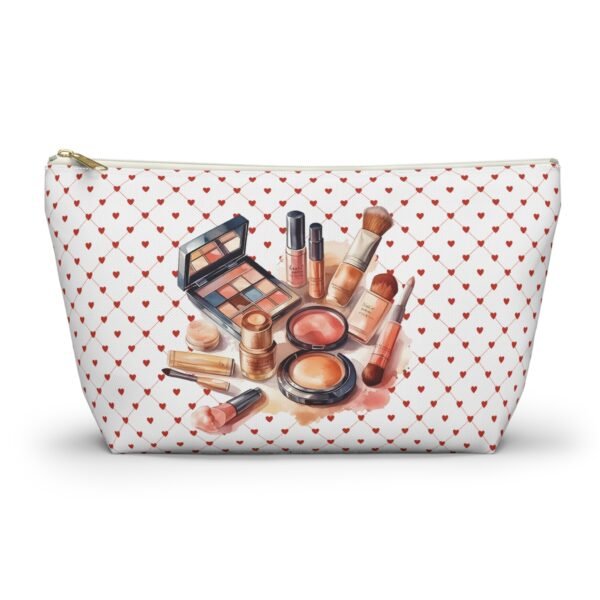 Cosmetic Canvas Bag with Cute Heart and Makeup Pattern, Makeup Travel Pouch, Cosmetic Organizer, Zipper Pouch - Image 5
