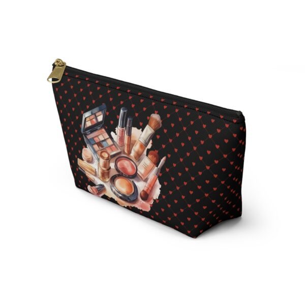 Cosmetic Canvas Bag with Cute Heart and Makeup Pattern, Makeup Travel Pouch, Cosmetic Organizer, Zipper Pouch - Image 11
