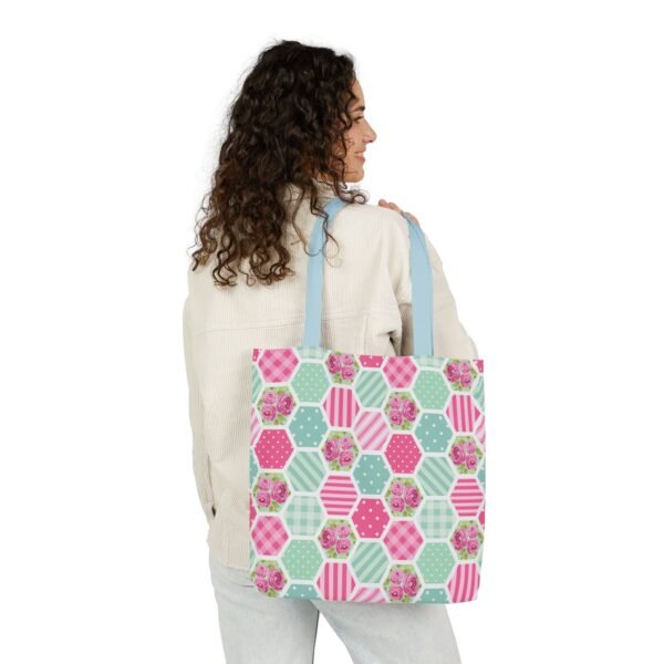 Canvas Tote Bag - Pink Blue White Floral Polka Dot Stripe - Image 69