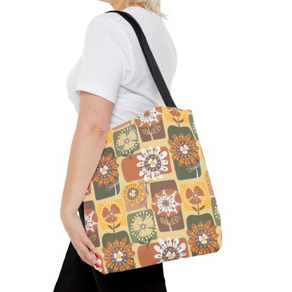 Floral Earth Tone Plaid Tote Bag, Boho Chic Shopping Bag - Image 11