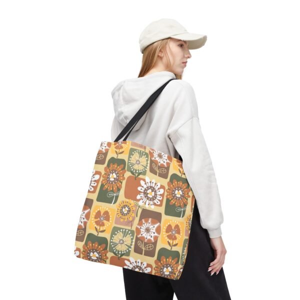 Floral Earth Tone Plaid Tote Bag, Boho Chic Shopping Bag - Image 16