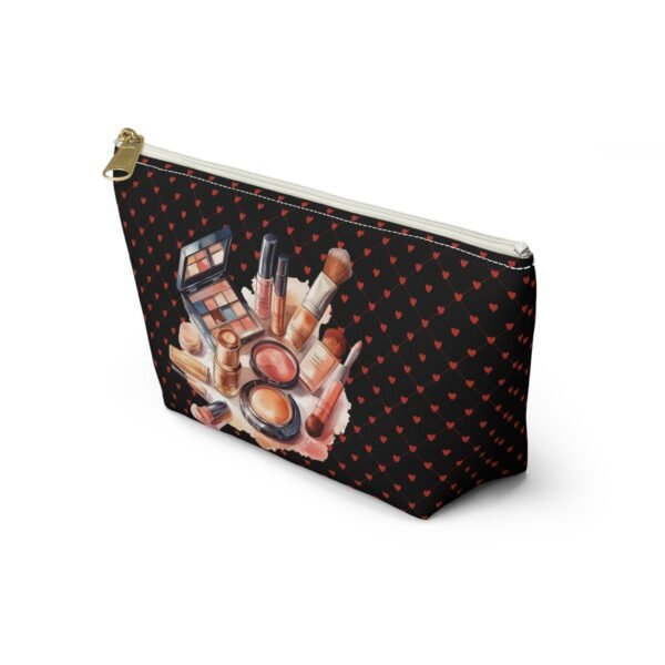 Cosmetic Canvas Bag with Cute Heart and Makeup Pattern, Makeup Travel Pouch, Cosmetic Organizer, Zipper Pouch - Image 15