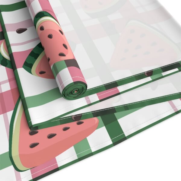 Plaid Watermelon Table Runner, Cotton Poly Blend - Farmhouse Kitchen Decor, Summer Dining Table Centerpiece, Housewarming Gift, BBQ Party - Image 4