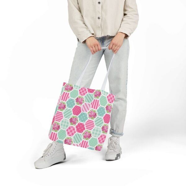 Canvas Tote Bag - Pink Blue White Floral Polka Dot Stripe - Image 51