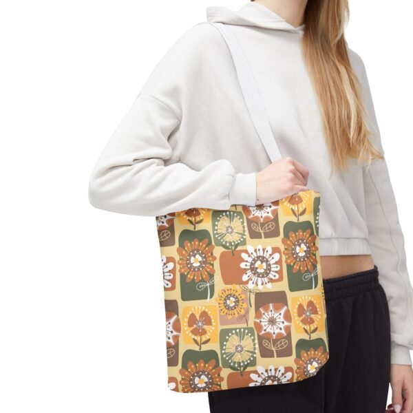 Floral Earth Tone Plaid Tote Bag, Boho Chic Shopping Bag