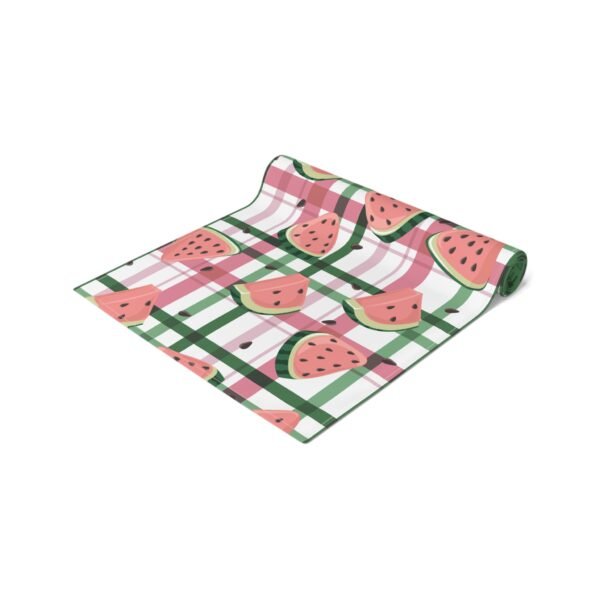 Plaid Watermelon Table Runner, Cotton Poly Blend - Farmhouse Kitchen Decor, Summer Dining Table Centerpiece, Housewarming Gift, BBQ Party - Image 3
