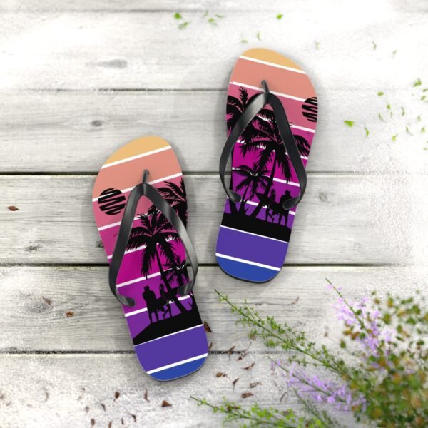 Flip Flops, Palm Tree Surfing Beach Scene Flipflops - Image 12