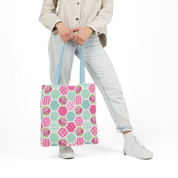 Canvas Tote Bag - Pink Blue White Floral Polka Dot Stripe - Image 68