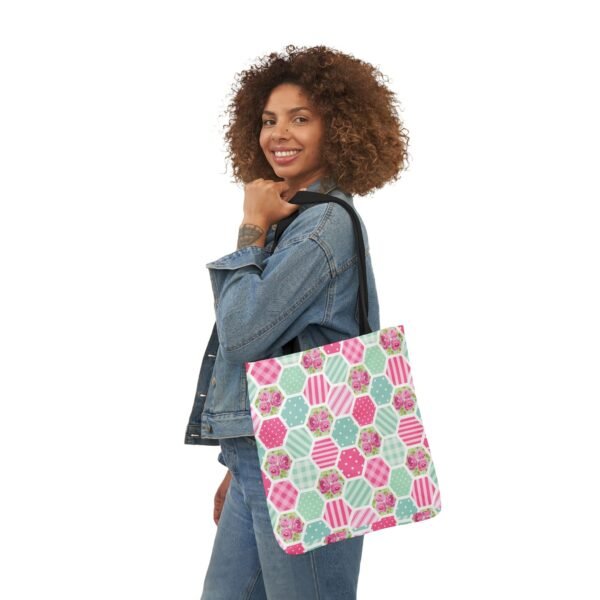 Canvas Tote Bag - Pink Blue White Floral Polka Dot Stripe - Image 35