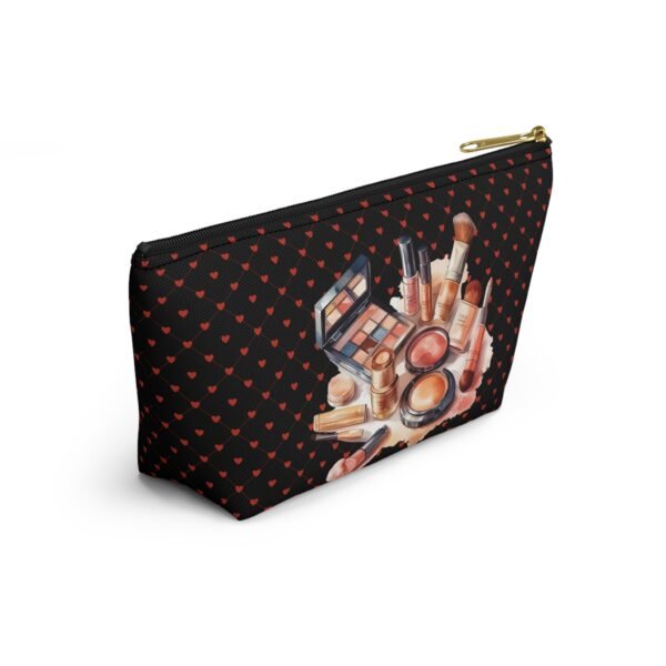 Cosmetic Canvas Bag with Cute Heart and Makeup Pattern, Makeup Travel Pouch, Cosmetic Organizer, Zipper Pouch - Image 12