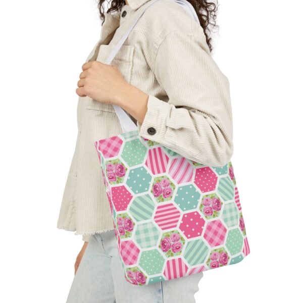 Canvas Tote Bag - Pink Blue White Floral Polka Dot Stripe - Image 7