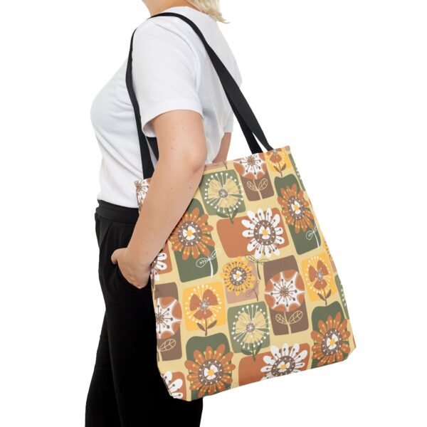 Floral Earth Tone Plaid Tote Bag, Boho Chic Shopping Bag - Image 15