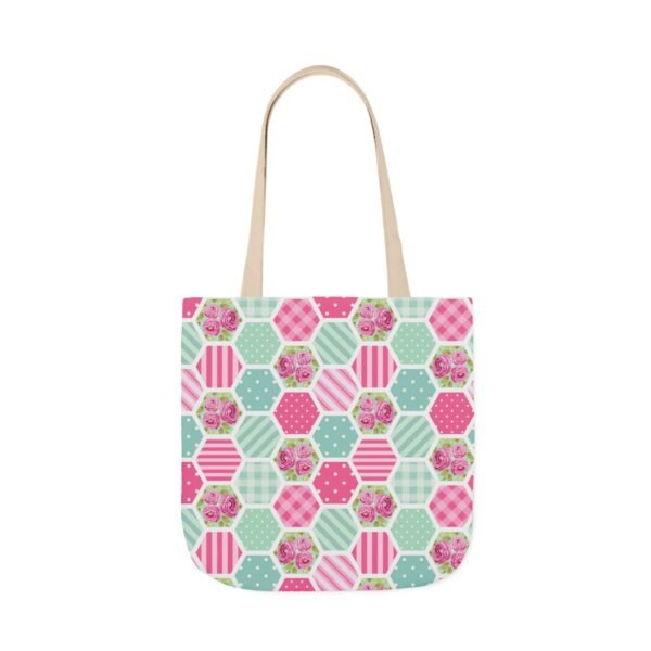 Canvas Tote Bag - Pink Blue White Floral Polka Dot Stripe - Image 54