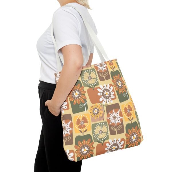 Floral Earth Tone Plaid Tote Bag, Boho Chic Shopping Bag - Image 23