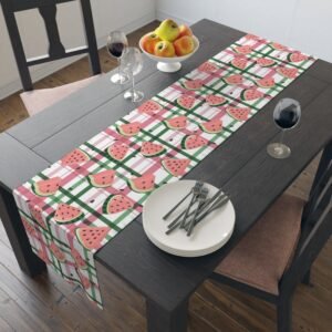 Plaid Watermelon Table Runner, Cotton Poly Blend - Farmhouse Kitchen Decor, Summer Dining Table Centerpiece, Housewarming Gift, BBQ Party