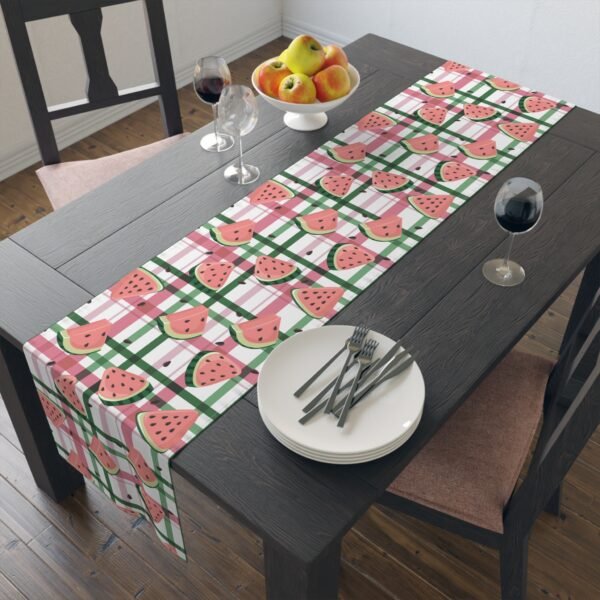 Plaid Watermelon Table Runner, Cotton Poly Blend - Farmhouse Kitchen Decor, Summer Dining Table Centerpiece, Housewarming Gift, BBQ Party