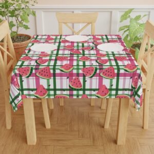 Watermelon Plaid Tablecloth - Summer Picnic Decor, Fruit Pattern Table Cover, BBQ Party Supplies, Farmhouse Kitchen Linens, Outdoor Dining