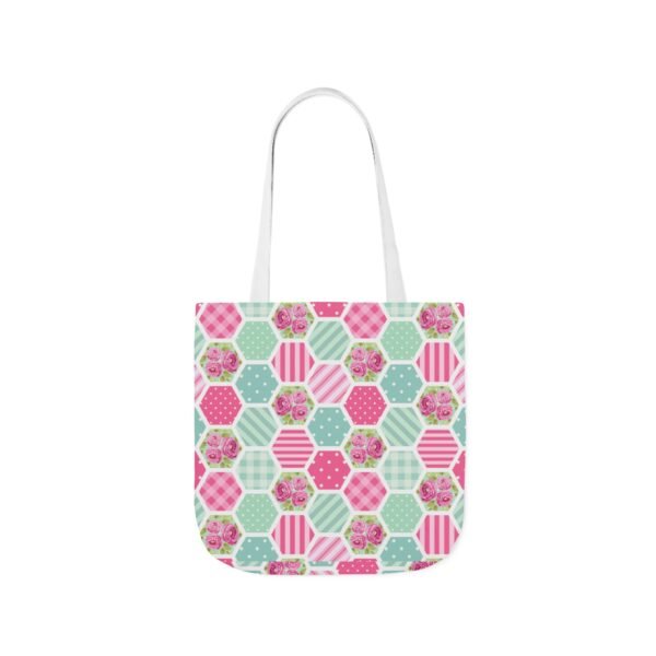 Canvas Tote Bag - Pink Blue White Floral Polka Dot Stripe - Image 46