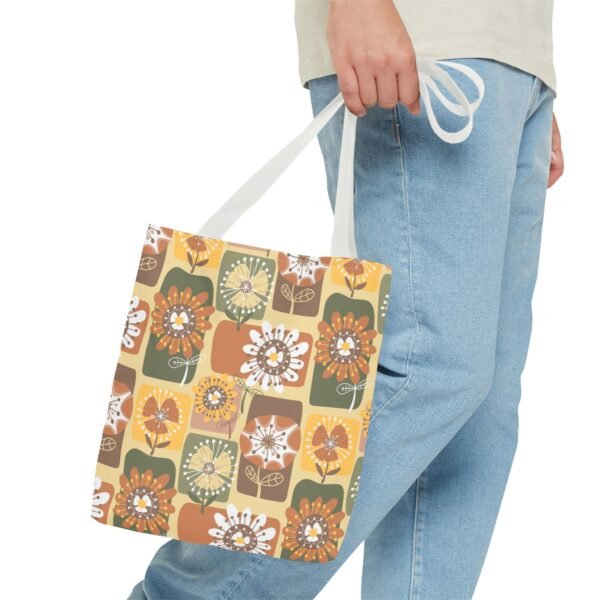 Floral Earth Tone Plaid Tote Bag, Boho Chic Shopping Bag - Image 4