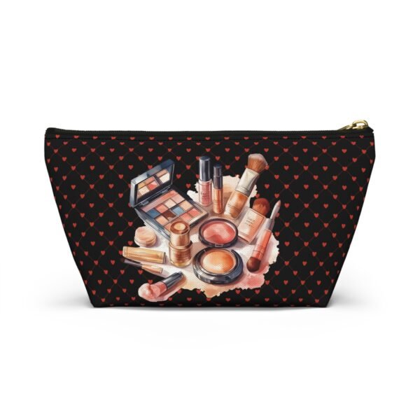 Cosmetic Canvas Bag with Cute Heart and Makeup Pattern, Makeup Travel Pouch, Cosmetic Organizer, Zipper Pouch - Image 10
