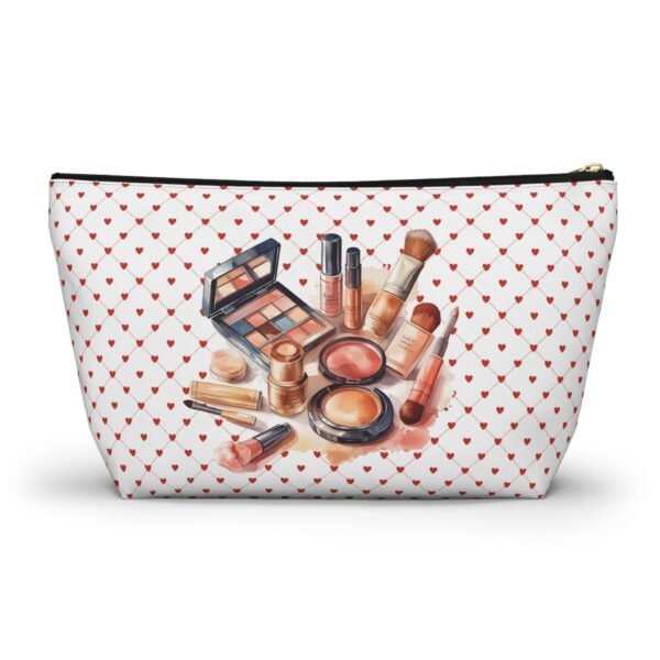 Cosmetic Canvas Bag with Cute Heart and Makeup Pattern, Makeup Travel Pouch, Cosmetic Organizer, Zipper Pouch - Image 2