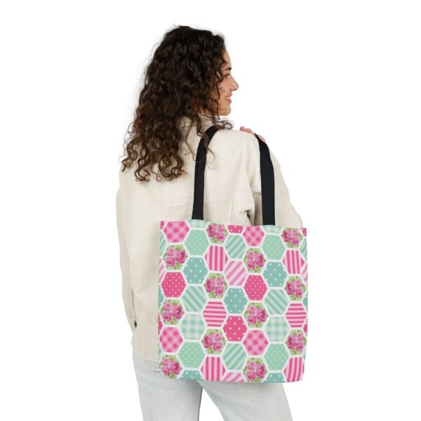 Canvas Tote Bag - Pink Blue White Floral Polka Dot Stripe - Image 62