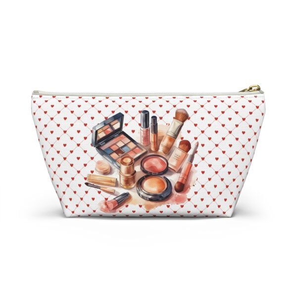 Cosmetic Canvas Bag with Cute Heart and Makeup Pattern, Makeup Travel Pouch, Cosmetic Organizer, Zipper Pouch - Image 14