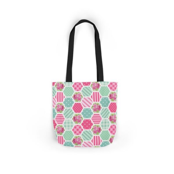 Canvas Tote Bag - Pink Blue White Floral Polka Dot Stripe - Image 15