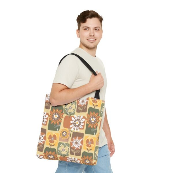 Floral Earth Tone Plaid Tote Bag, Boho Chic Shopping Bag - Image 14