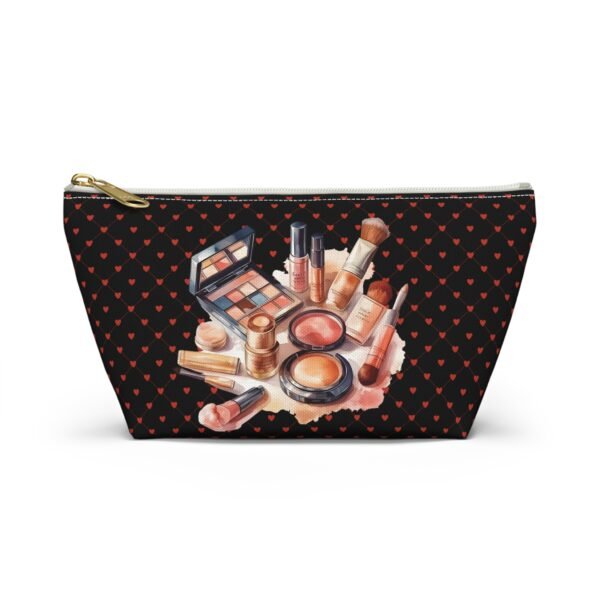Cosmetic Canvas Bag with Cute Heart and Makeup Pattern, Makeup Travel Pouch, Cosmetic Organizer, Zipper Pouch - Image 13