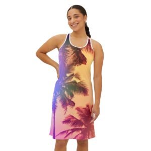 Tropical Palm Tree Sunset Racerback Dress, Beach Vacation Outfit