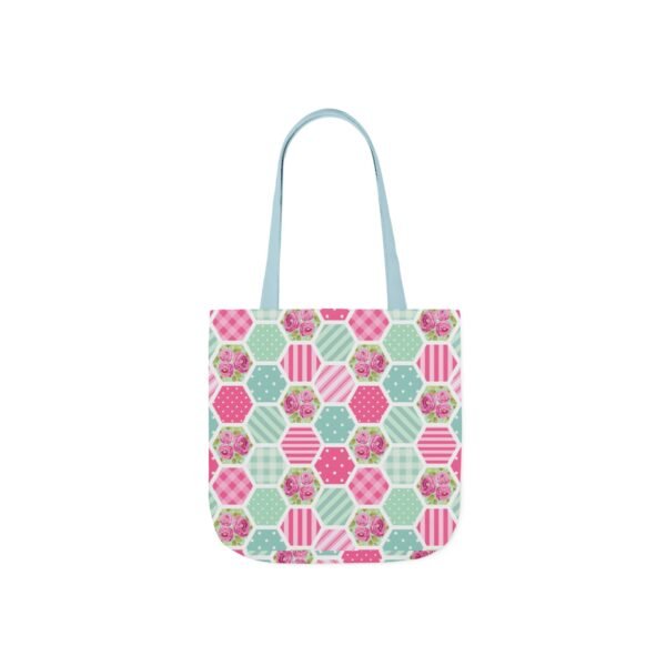 Canvas Tote Bag - Pink Blue White Floral Polka Dot Stripe - Image 16