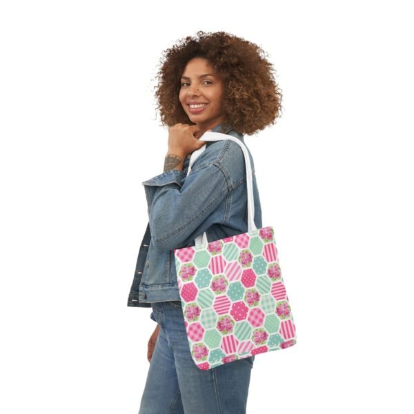 Canvas Tote Bag - Pink Blue White Floral Polka Dot Stripe