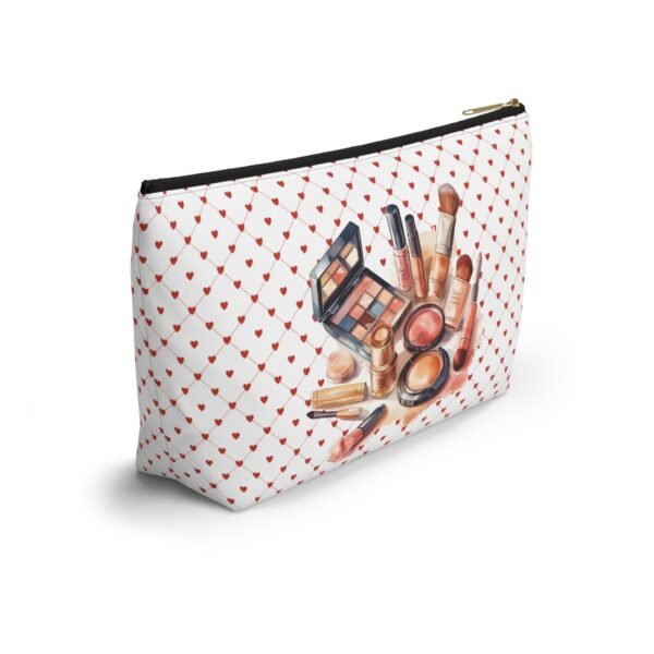 Cosmetic Canvas Bag with Cute Heart and Makeup Pattern, Makeup Travel Pouch, Cosmetic Organizer, Zipper Pouch - Image 4