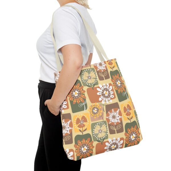 Floral Earth Tone Plaid Tote Bag, Boho Chic Shopping Bag - Image 34