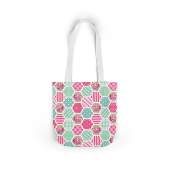 Canvas Tote Bag - Pink Blue White Floral Polka Dot Stripe - Image 5