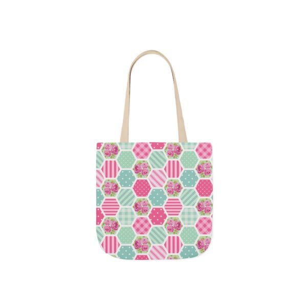 Canvas Tote Bag - Pink Blue White Floral Polka Dot Stripe - Image 10