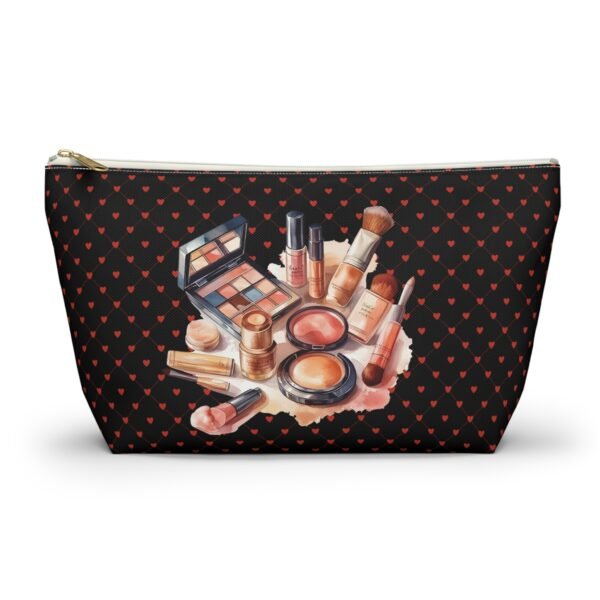 Cosmetic Canvas Bag with Cute Heart and Makeup Pattern, Makeup Travel Pouch, Cosmetic Organizer, Zipper Pouch - Image 5
