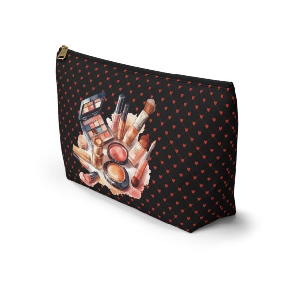Cosmetic Canvas Bag with Cute Heart and Makeup Pattern, Makeup Travel Pouch, Cosmetic Organizer, Zipper Pouch - Image 3