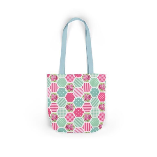 Canvas Tote Bag - Pink Blue White Floral Polka Dot Stripe - Image 19