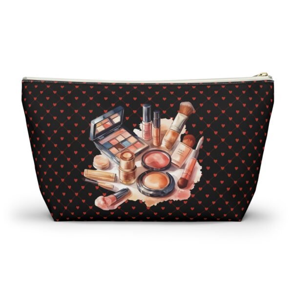 Cosmetic Canvas Bag with Cute Heart and Makeup Pattern, Makeup Travel Pouch, Cosmetic Organizer, Zipper Pouch - Image 6