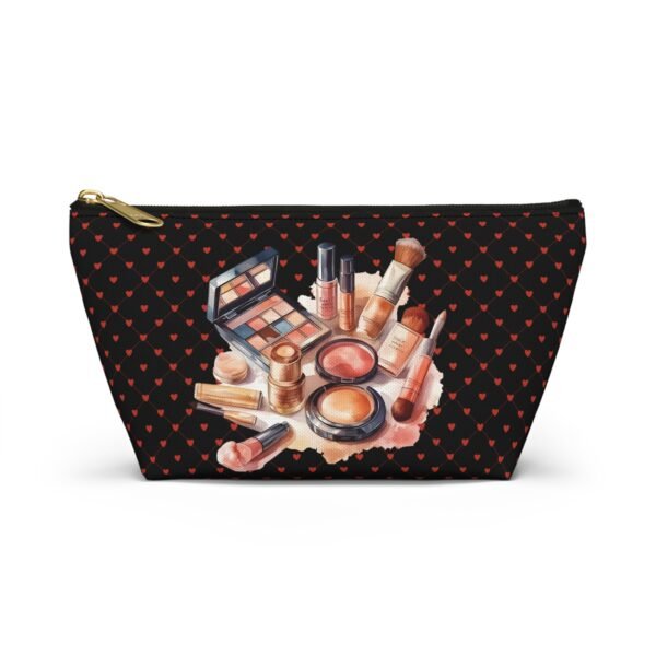 Cosmetic Canvas Bag with Cute Heart and Makeup Pattern, Makeup Travel Pouch, Cosmetic Organizer, Zipper Pouch - Image 9