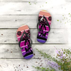 Flip Flops, Palm Tree Surfing Beach Scene Flipflops