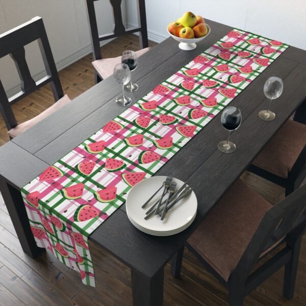 Plaid Watermelon Table Runner, Cotton Poly Blend - Farmhouse Kitchen Decor, Summer Dining Table Centerpiece, Housewarming Gift, BBQ Party - Image 16