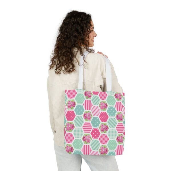 Canvas Tote Bag - Pink Blue White Floral Polka Dot Stripe - Image 81