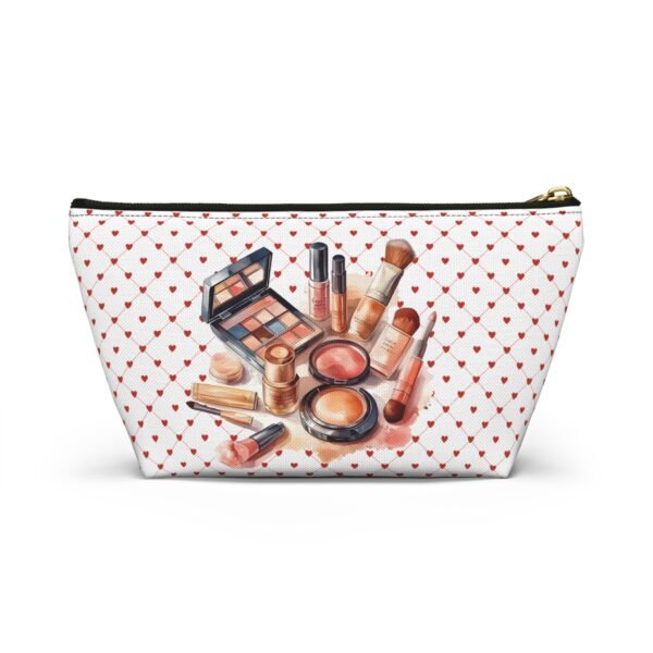 Cosmetic Canvas Bag with Cute Heart and Makeup Pattern, Makeup Travel Pouch, Cosmetic Organizer, Zipper Pouch - Image 10
