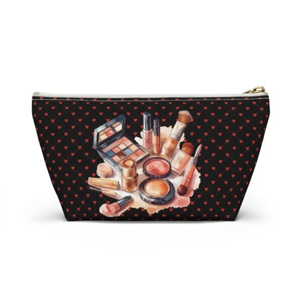 Cosmetic Canvas Bag with Cute Heart and Makeup Pattern, Makeup Travel Pouch, Cosmetic Organizer, Zipper Pouch - Image 14